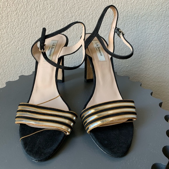 $58🔥New LKBENNETT black&gold sandals size 9.5US - Picture 2 of 5